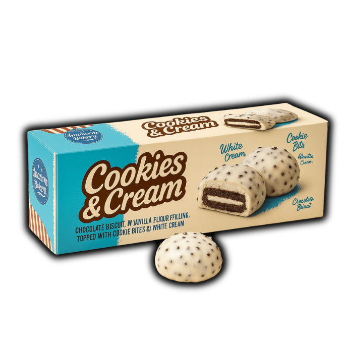 Photo du paquet American Bakery Cookies & Cream 96g – biscuits moelleux au goût cookies & cream façon USA, en vente sur OhMyCandy.fr