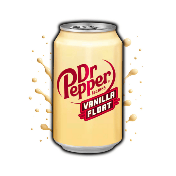 Photo de la canette Dr Pepper Vanilla Float 33cl – soda américain goût float vanille, dispo sur OhMyCandy.fr