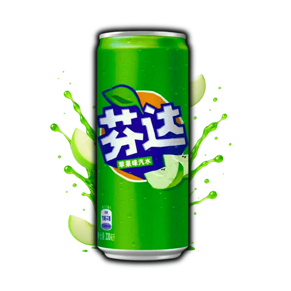 Photo de la canette Fanta China Green Apple 33cl – boisson gazeuse chinoise à la pomme verte, disponible sur OhMyCandy.fr