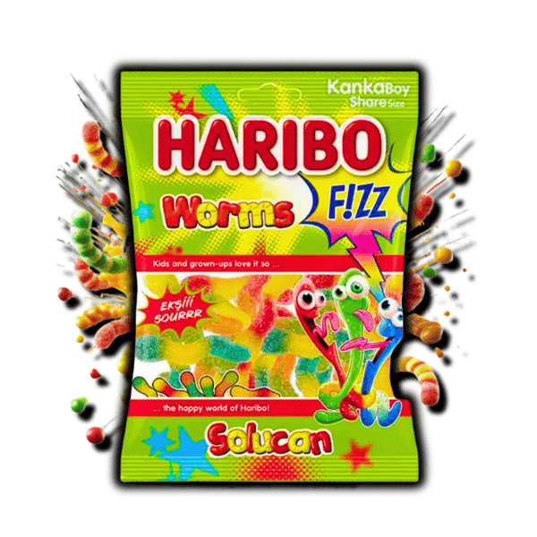 Haribo Worms Sour – Bonbons gélifiés en forme de vers, saveurs fruitées intenses et enrobage acidulé, disponibles sur OhMyCandy.fr. Idéal pour les amateurs de confiseries piquantes et importées en France. Commandez en ligne avec livraison rapide !