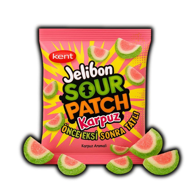 Photo du paquet Jelibon Sour Patch Kids Watermelon – bonbons moelleux et acidulés goût pastèque, disponibles sur OhMyCandy.fr