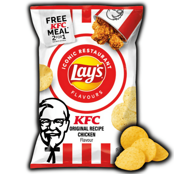Photo du paquet Lay’s KFC Chicken – chips ondulées au goût poulet frit façon KFC, en vente sur OhMyCandy.fr
