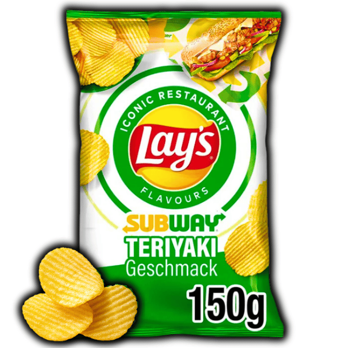 Photo du paquet Lay’s Subway Teriyaki 150g – chips croustillantes au goût poulet Teriyaki inspiré de Subway, en vente sur OhMyCandy.fr