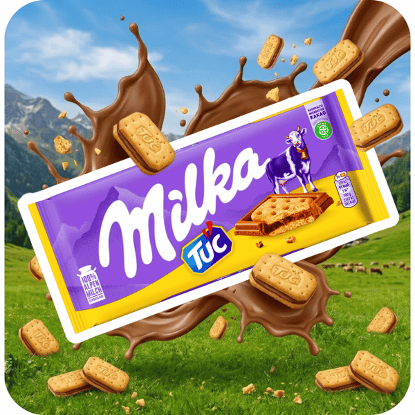 Milka & TUC — Tablette de chocolat au lait avec biscuit salé TUC