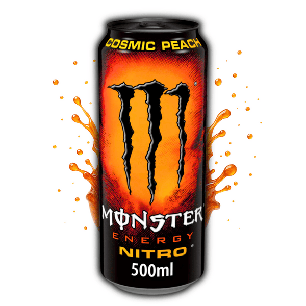Photo de la canette Monster Nitro Cosmic Peach 50cl – boisson énergisante goût pêche infusée à l’azote, édition spéciale, dispo sur OhMyCandy.fr