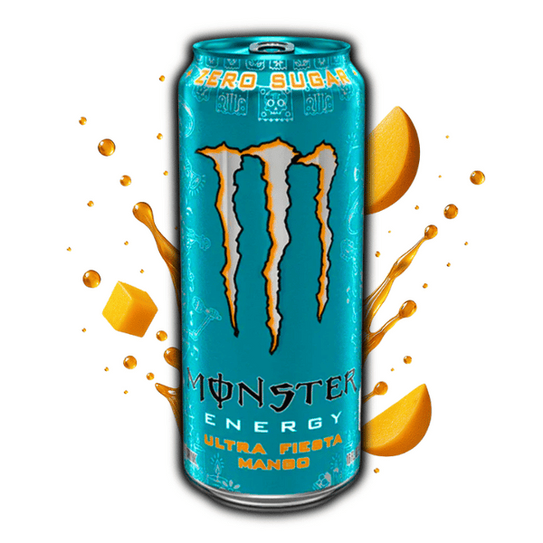 Photo de la canette Monster Ultra Fiesta Mango Zero Sugar 50cl – boisson énergisante sans sucre au goût mangue, dispo sur OhMyCandy.fr