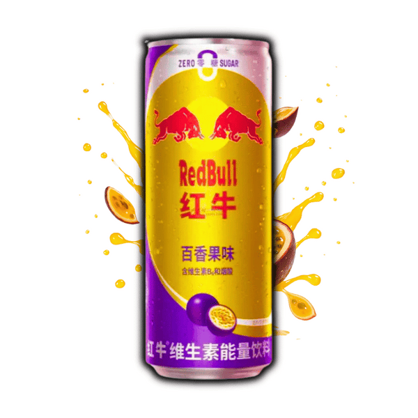 Photo de la canette Red Bull Energy Drink Zero Maracuja Thailand 33cl – boisson énergisante sans sucre au fruit de la passion, dispo sur OhMyCandy.fr