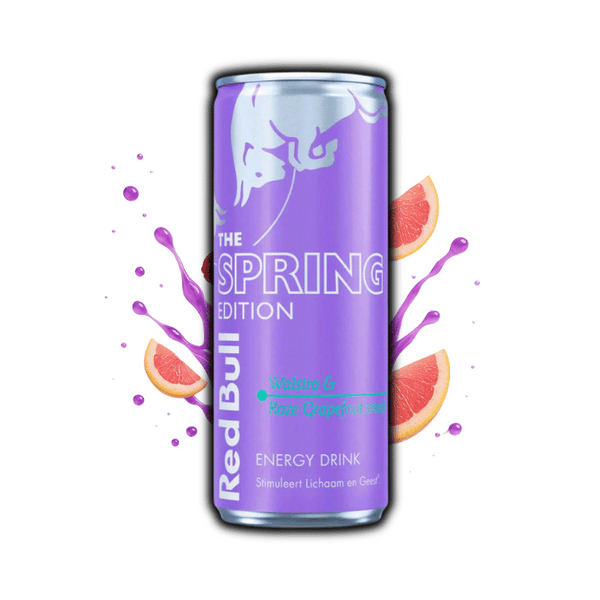 Photo de la canette Red Bull Spring Edition 25cl – boisson énergisante saveur Woodruff & Pink Grapefruit, édition limitée dispo sur OhMyCandy.fr