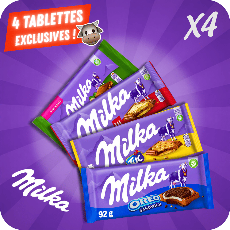Pack Milka x4 Tablettes Exclusives – Chocolat au lait & recettes gourmandes