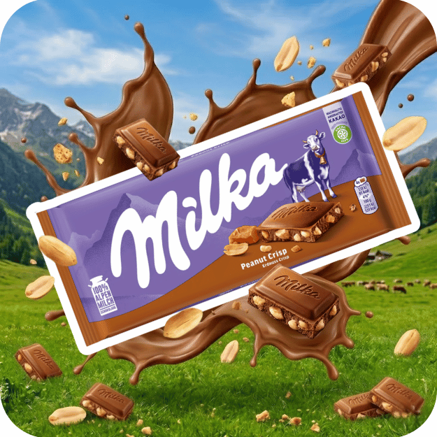 Milka Peanut Crispy Caramel — Tablette chocolat au lait cacahuètes & caramel croustillant